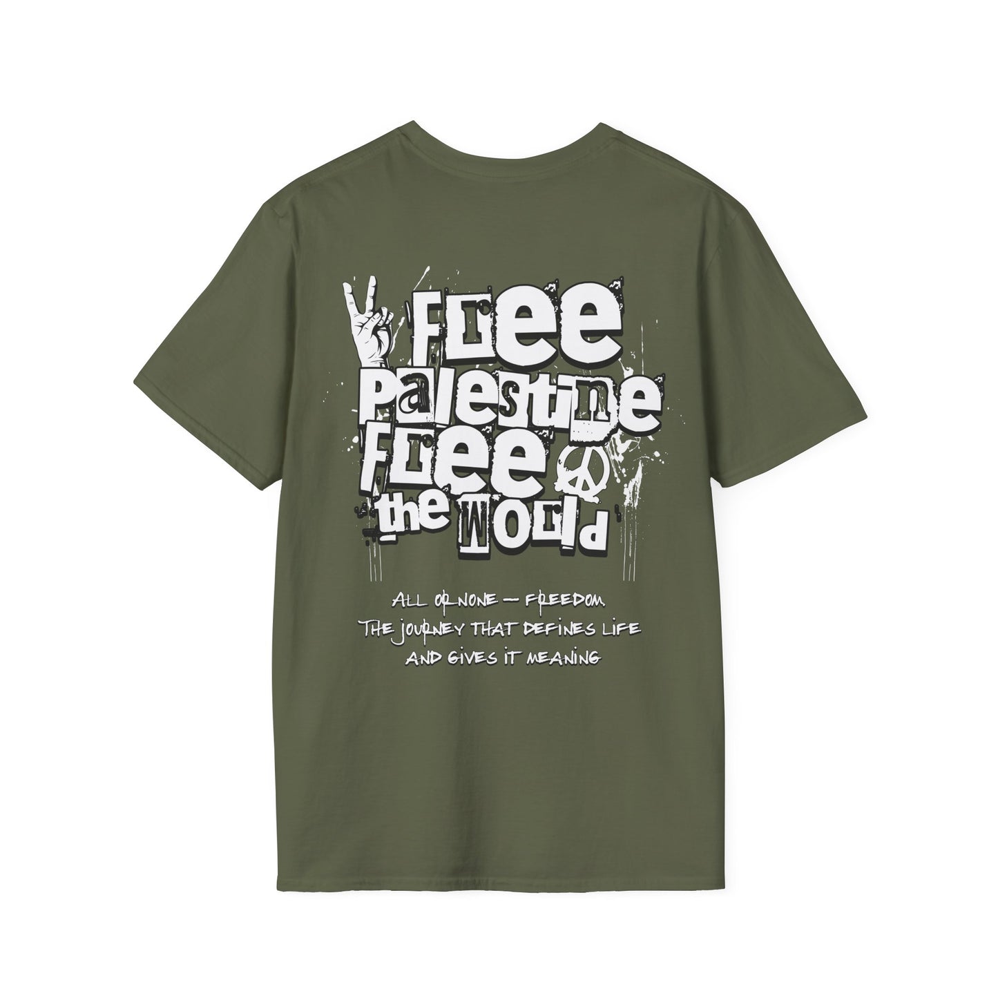 Free Palestine Free The World - Monochrome Graffiti T-Shirt