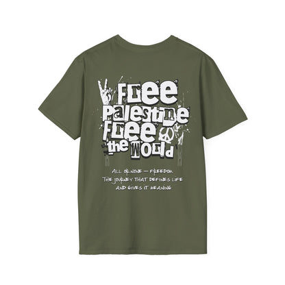 Free Palestine Free The World - Monochrome Graffiti T-Shirt