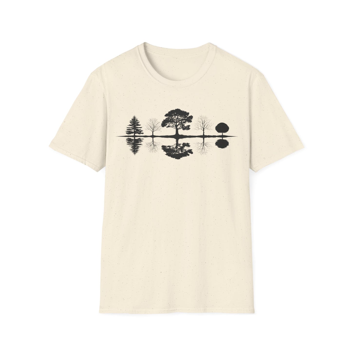Monochrome Silhouette Trees With Reflection In Water T-Shirt