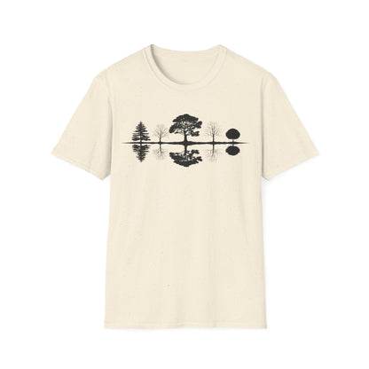Monochrome Silhouette Trees With Reflection In Water T-Shirt