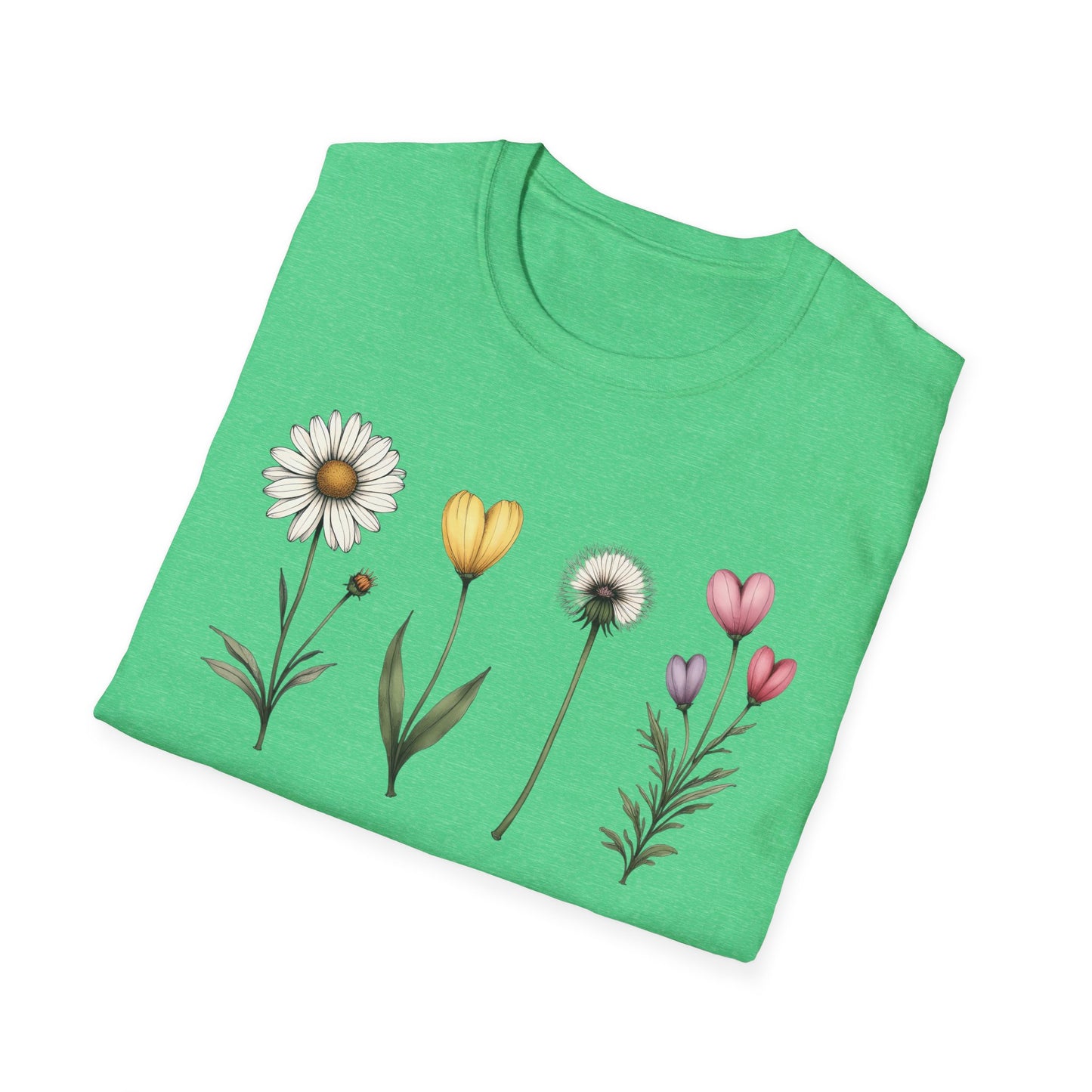 Realistic Floral Line T-Shirt - Colorful Design