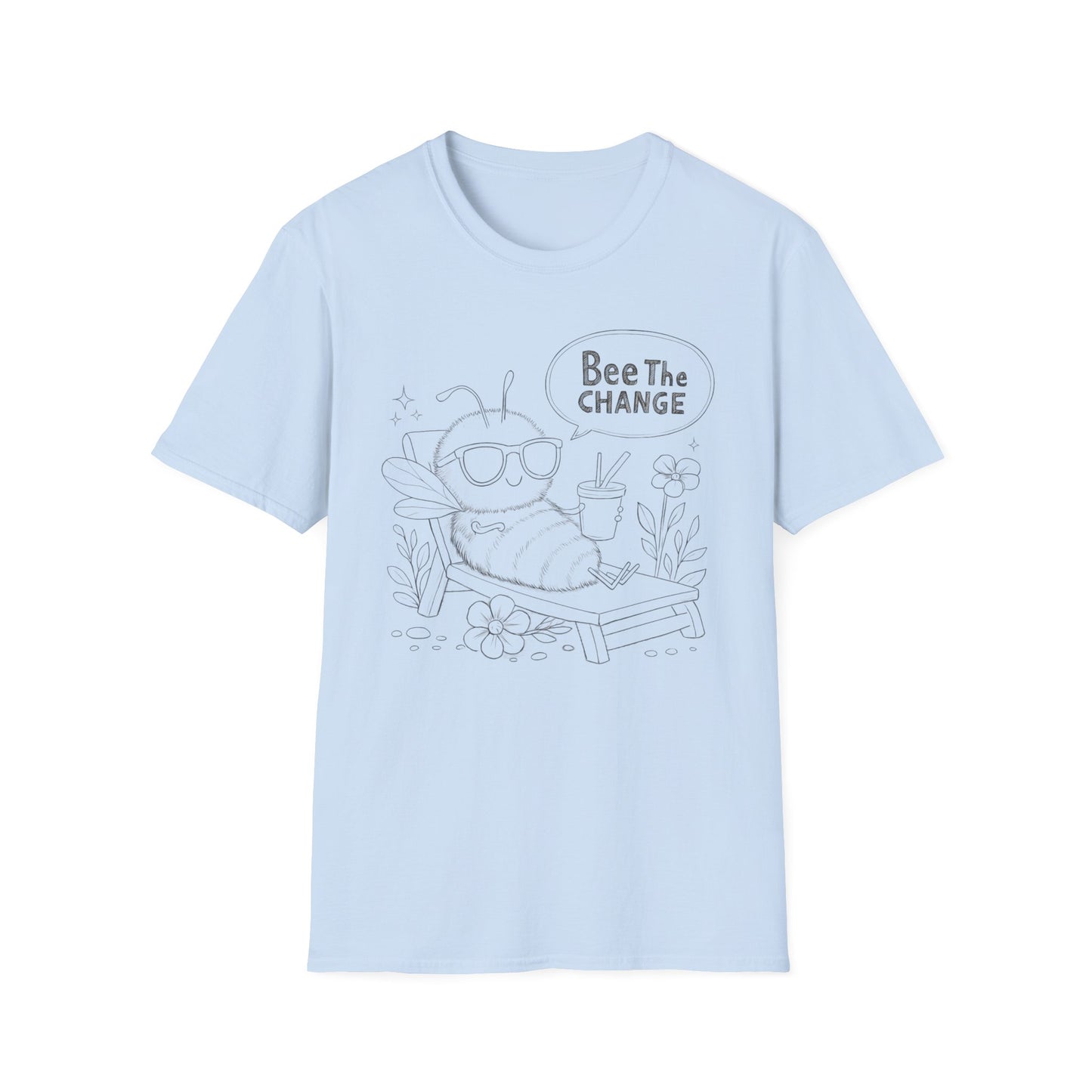 Bee The Change - Playful Cartoon Bee Outline With Sunglasses Relaxing With A Drink T-Shirt