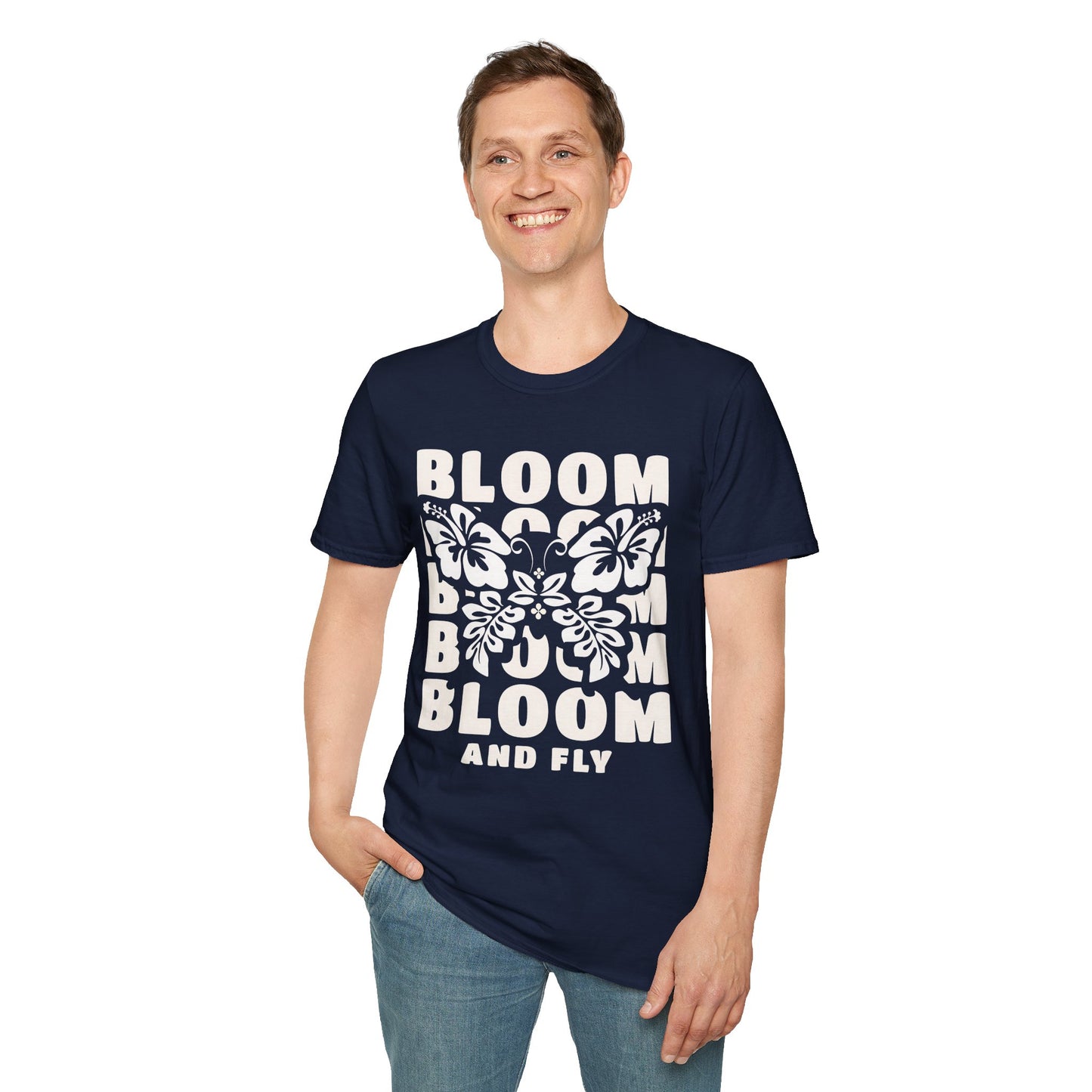 Bloom And Fly - Monochrome Floral Butterfly T-Shirt