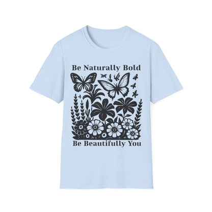 Monochrome Bold Botanical Flowers and Butterflies T-Shirt Design
