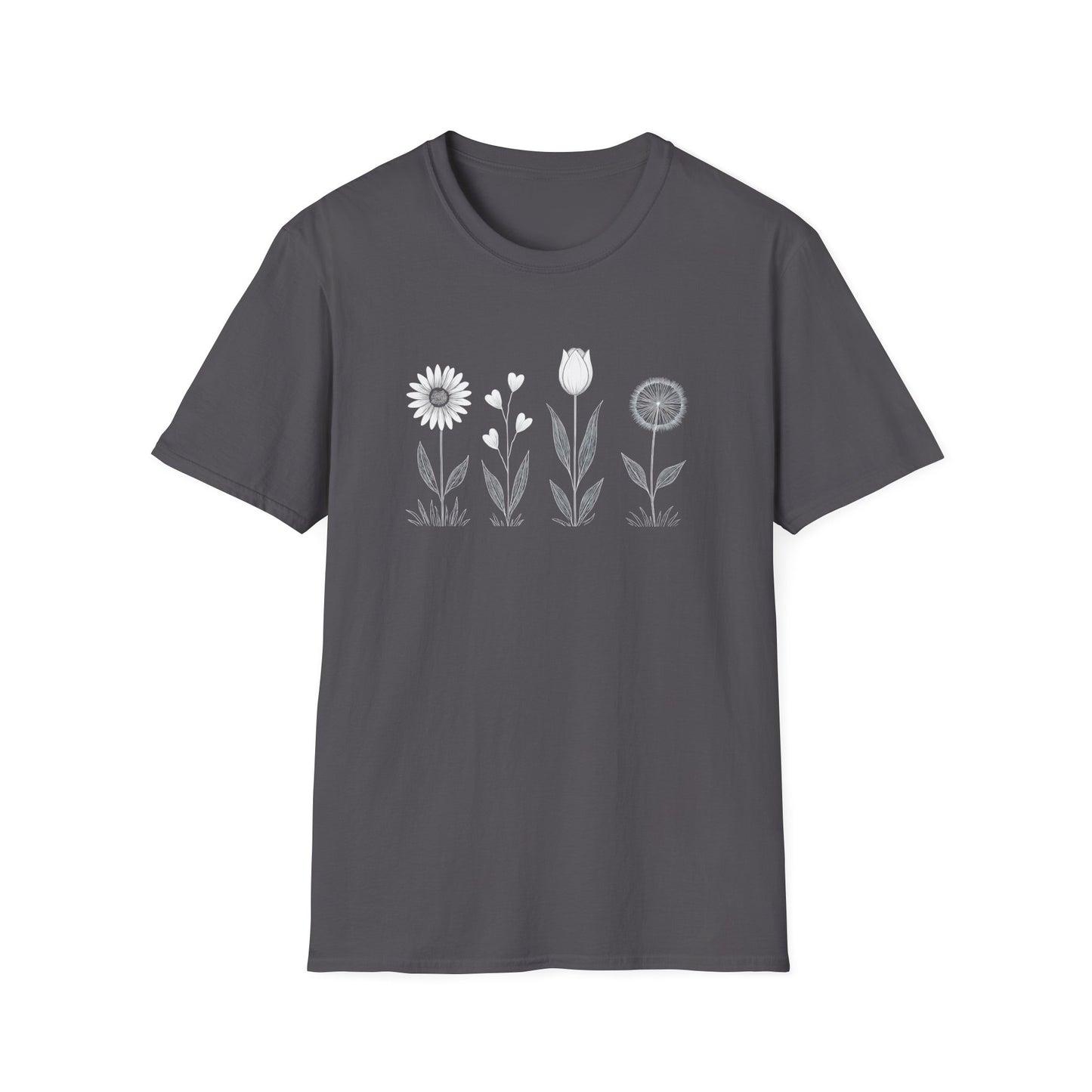 Minimalistic Flowers Line T-Shirt - Botanical Line Art Design