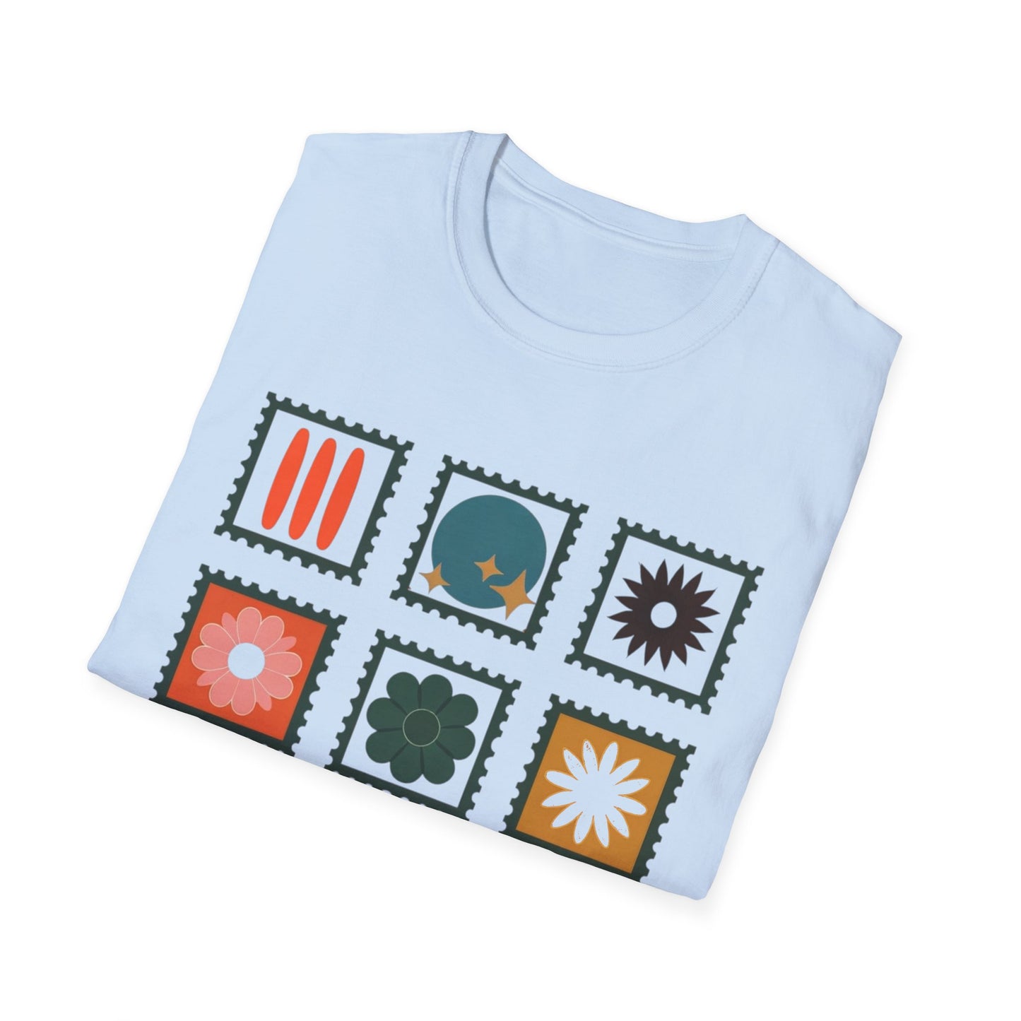 Vibrant Stamp Abstract Floral Grid T-Shirt