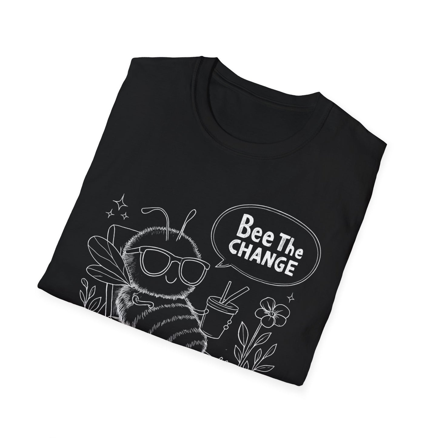 Bee The Change - Playful Cartoon Bee Outline With Sunglasses Relaxing With A Drink T-Shirt