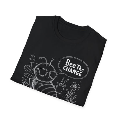 Bee The Change - Playful Cartoon Bee Outline With Sunglasses Relaxing With A Drink T-Shirt