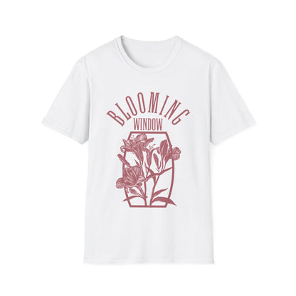 Blooming Window - Monochrome Pink Floral T-Shirt
