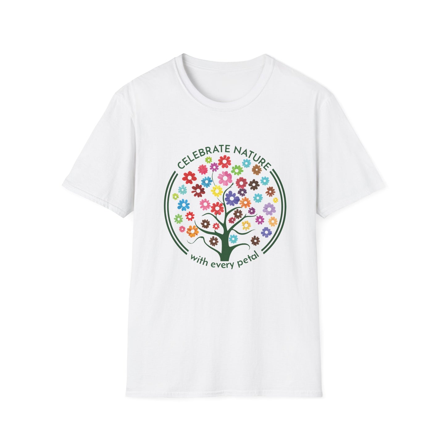 Celebrate Nature With Every Petal  - Logo Style Colorful Tree with Flowers T-Shirt