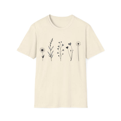 Minimalistic Flowers Line T-Shirt - Botanical Line Art Design