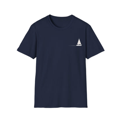 And The Journey Continues -  Minimalist Silhouette Sailboat T-Shirt