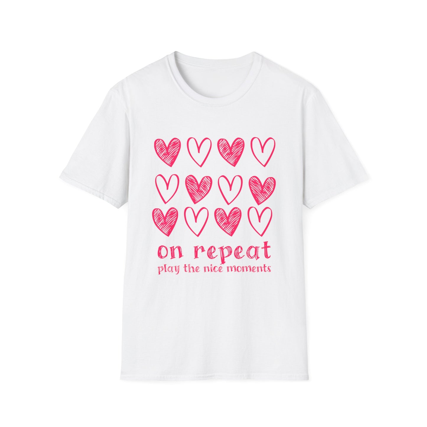 On Repeat, Play The Nice Moments - Monochrome Hearts Grid T-Shirt