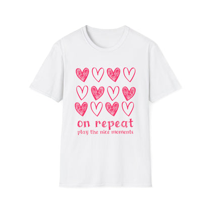 On Repeat, Play The Nice Moments - Monochrome Hearts Grid T-Shirt