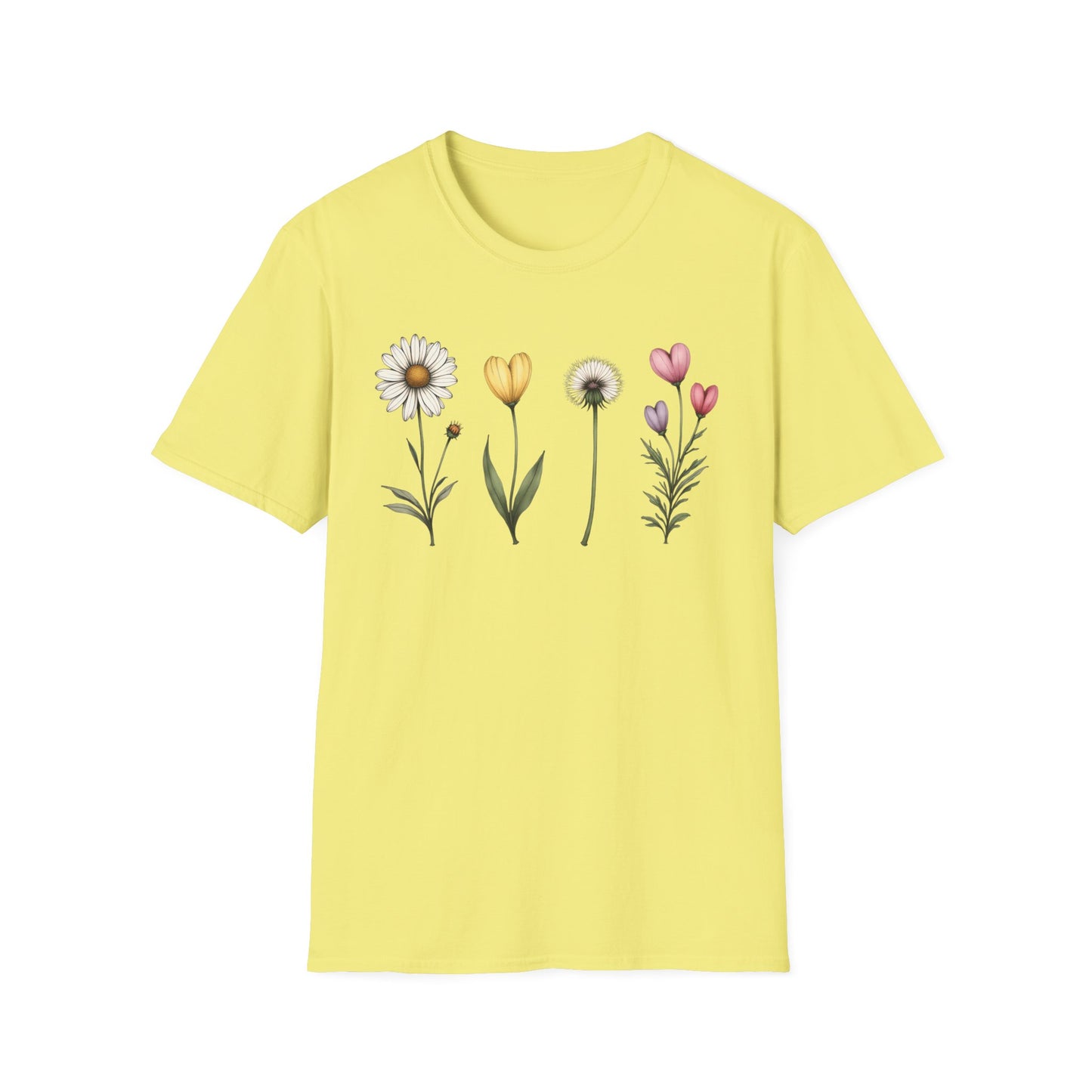 Realistic Floral Line T-Shirt - Colorful Design