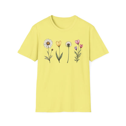 Realistic Floral Line T-Shirt - Colorful Design