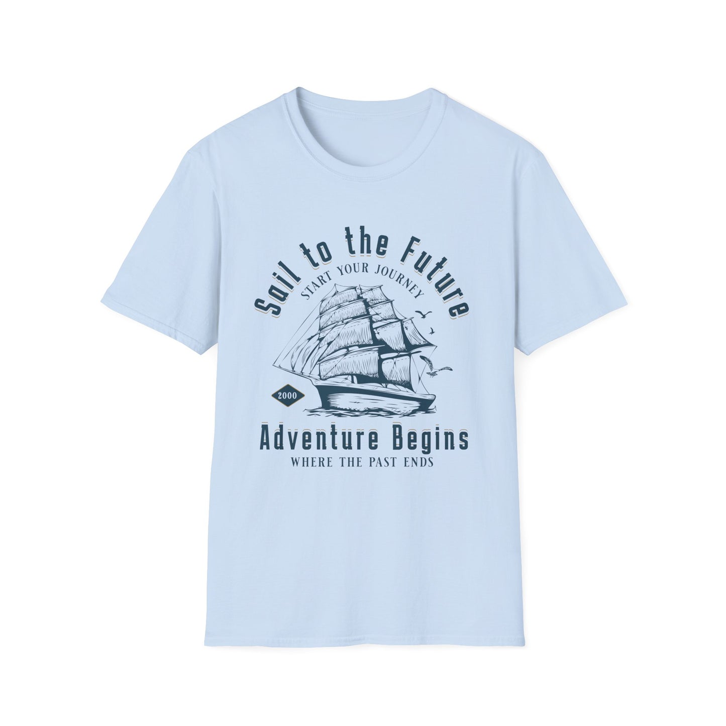 Sail to the Future - Monochrome Ship Landscape T-Shirt
