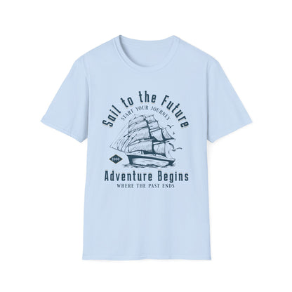 Sail to the Future - Monochrome Ship Landscape T-Shirt
