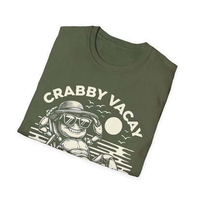 Crabby Vacay T-Shirt - Happy Crab Wearing Sunglasses in Tropical Scene Design