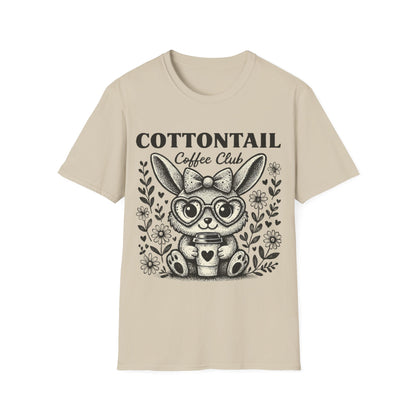 Cottontail - Monochrome Bunny With Coffee And Flowers T-Shirt