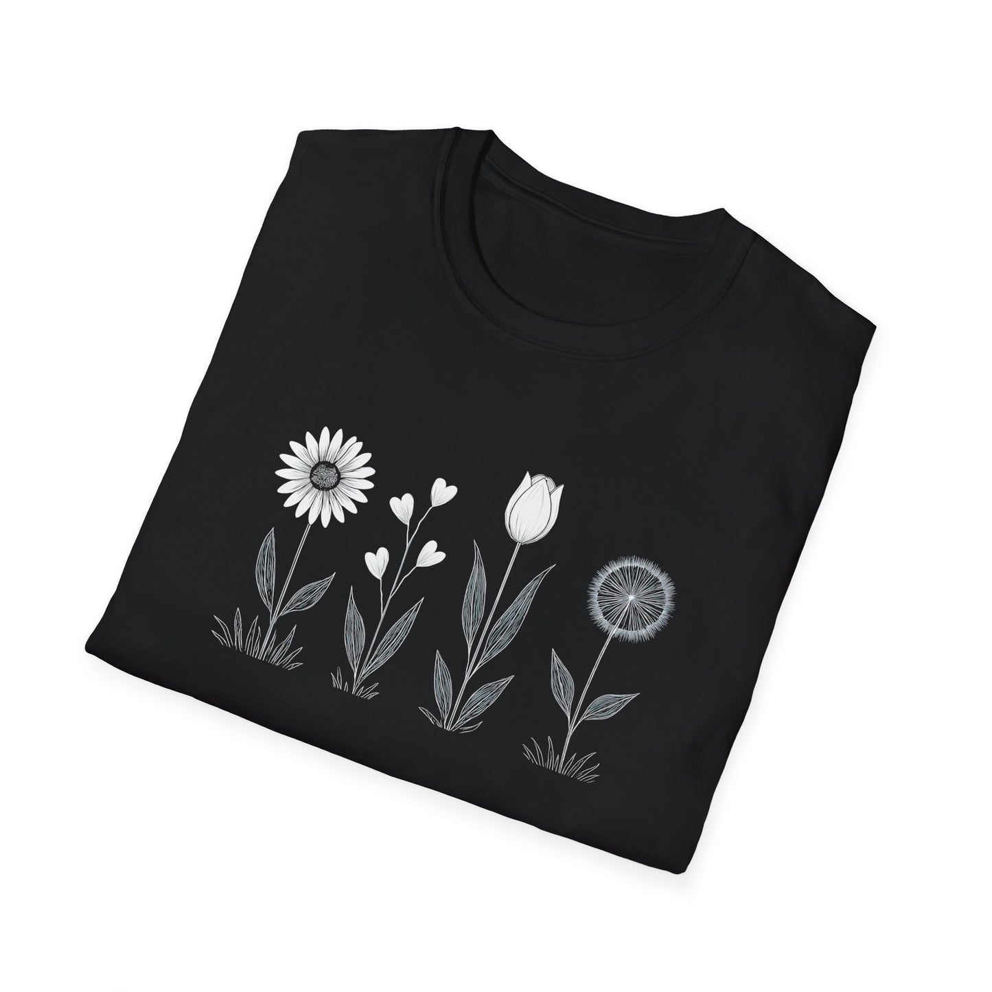 Minimalistic Flowers Line T-Shirt - Botanical Line Art Design