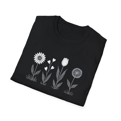 Minimalistic Flowers Line T-Shirt - Botanical Line Art Design