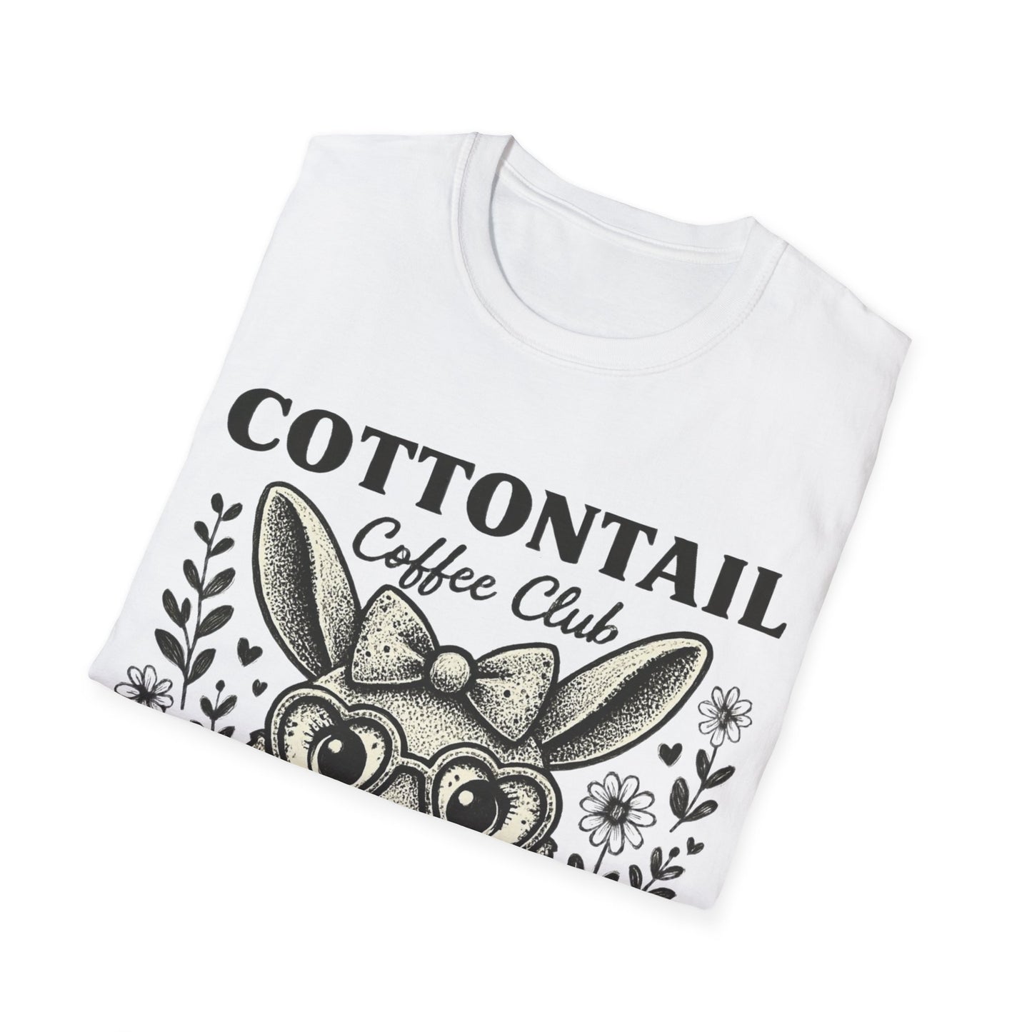 Cottontail - Monochrome Bunny With Coffee And Flowers T-Shirt