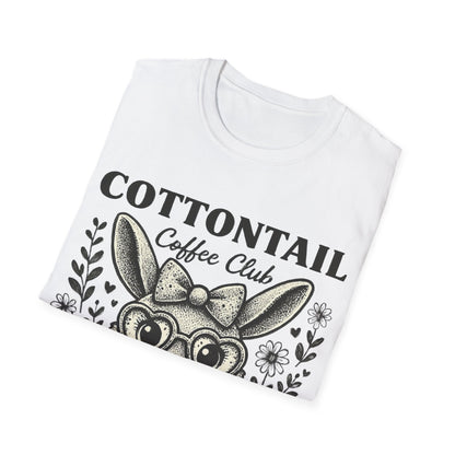 Cottontail - Monochrome Bunny With Coffee And Flowers T-Shirt