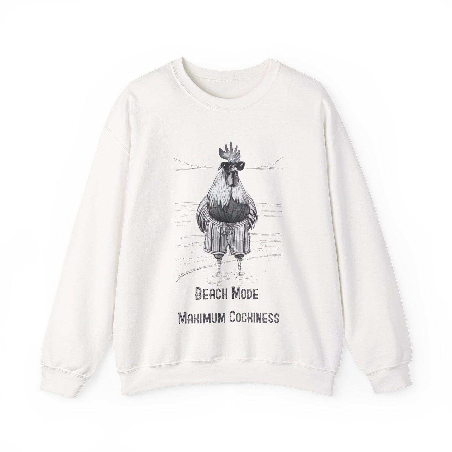 Beach Mode: Maximum Cochiness - Playful Rooster On Beach Sweatshirt