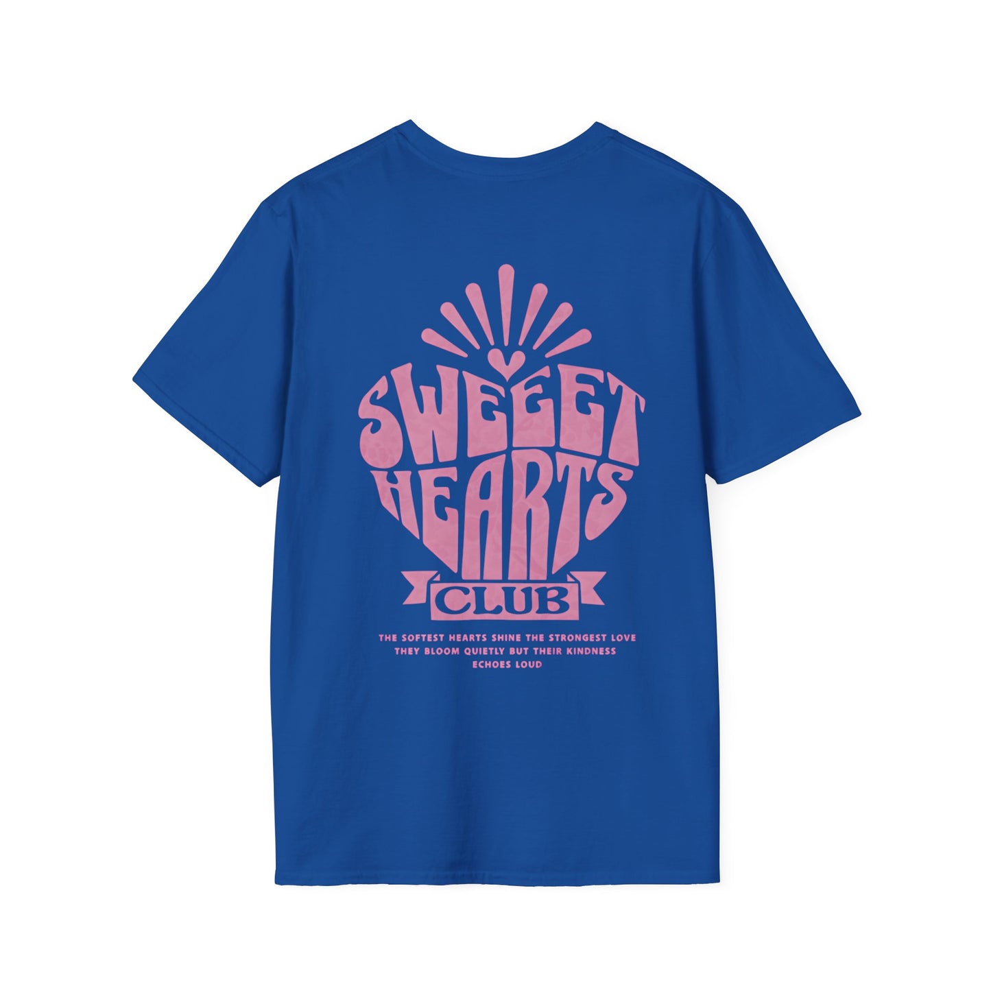 Sweet Hearts Club T-Shirt –  Typography Framed Inside A Heart Frame with Botanical Pattern Front And Back Design