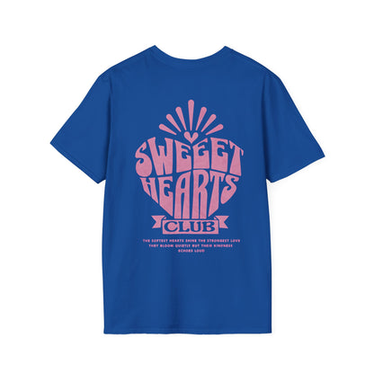 Sweet Hearts Club T-Shirt –  Typography Framed Inside A Heart Frame with Botanical Pattern Front And Back Design