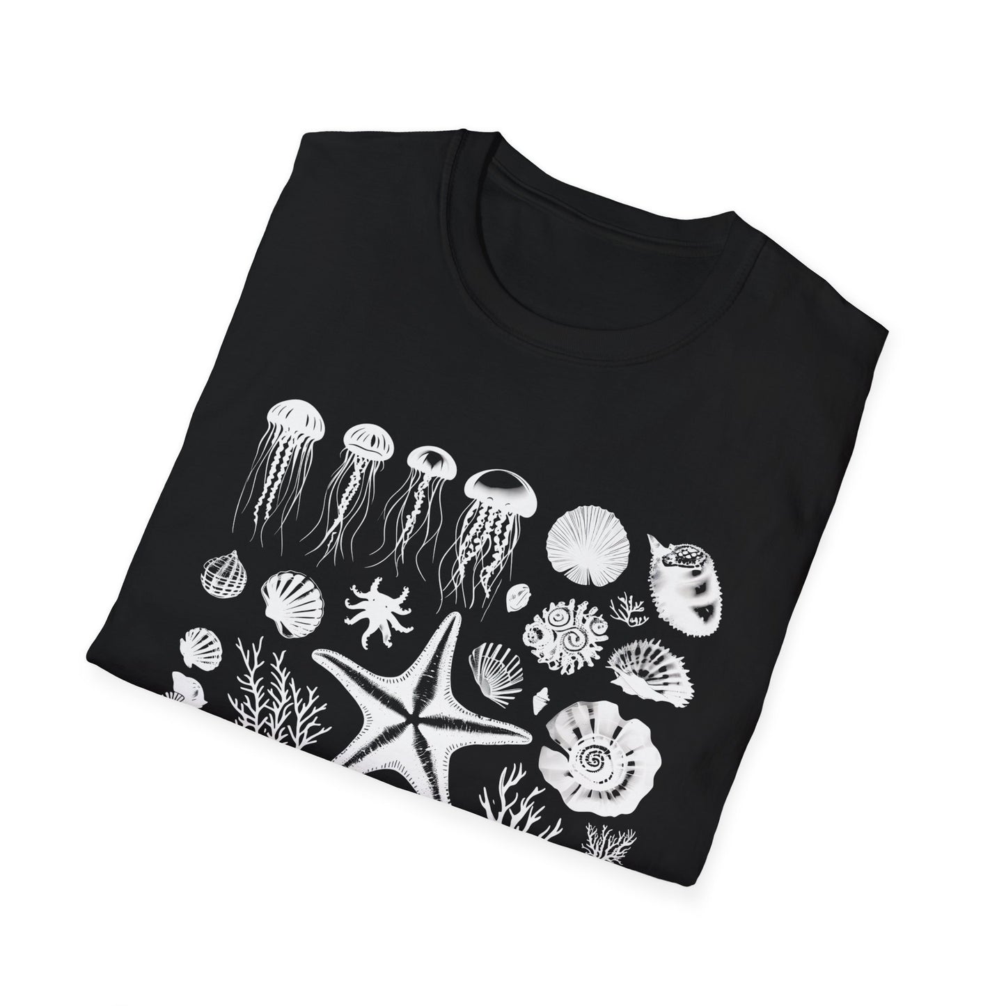 Monochrome Silhouette Grid Marine Creatures T-Shirt