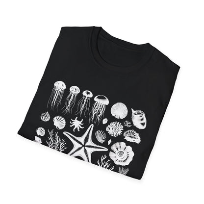 Monochrome Silhouette Grid Marine Creatures T-Shirt