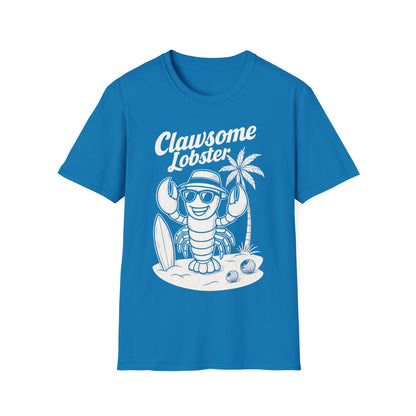 White Retro Clawsome Lobster T-Shirt - Lobster with Sunglasses Enjoying Beach Design