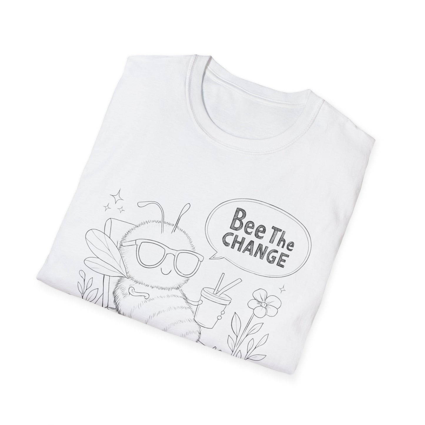 Bee The Change - Playful Cartoon Bee Outline With Sunglasses Relaxing With A Drink T-Shirt