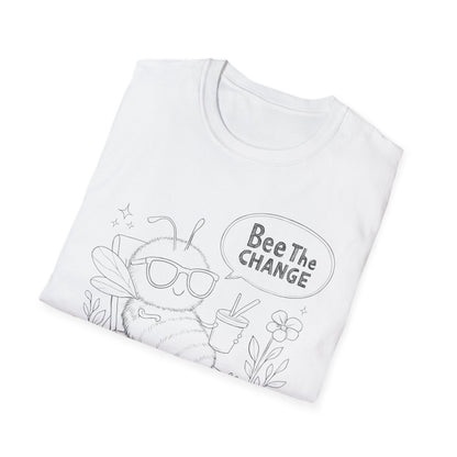 Bee The Change - Playful Cartoon Bee Outline With Sunglasses Relaxing With A Drink T-Shirt