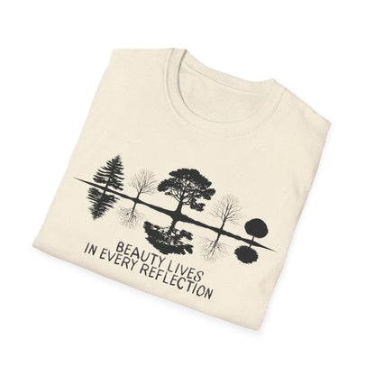 Beauty Lives In Every Reflection - Monochrome Silhouette Trees With Reflection In Water T-Shirt