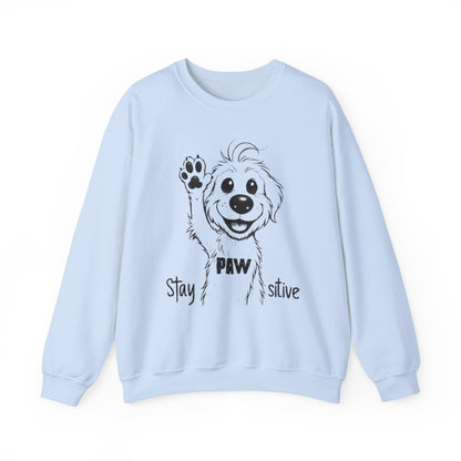 Stay Positive - Cartoon Playful Dog with Paw Raised High Sweatshirt