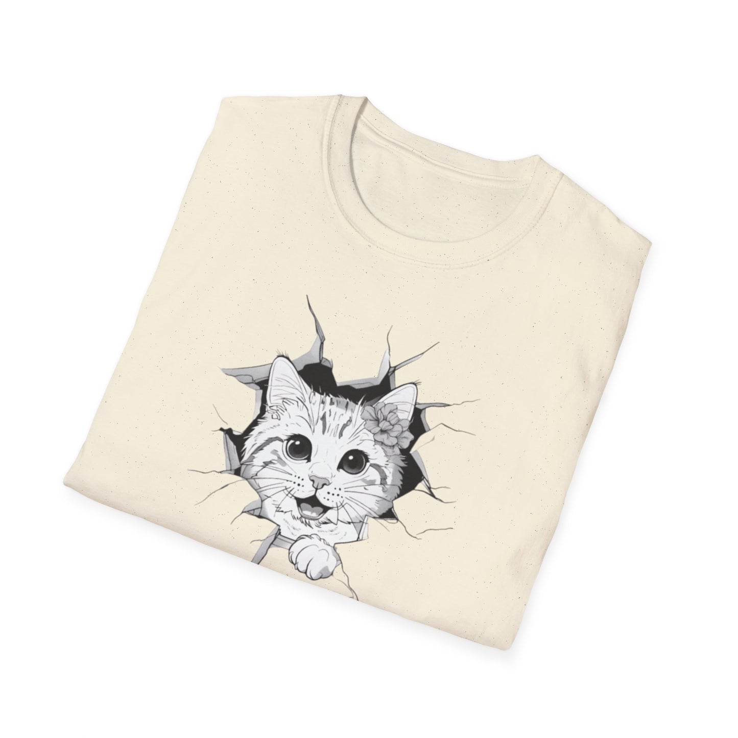 Meow-gical Entrance! - Playful Cute Kitten Breaking through Wall T-Shirt