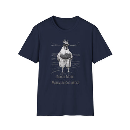 Beach Mode: Maximum Cochiness - Playful Rooster On Beach T-Shirt