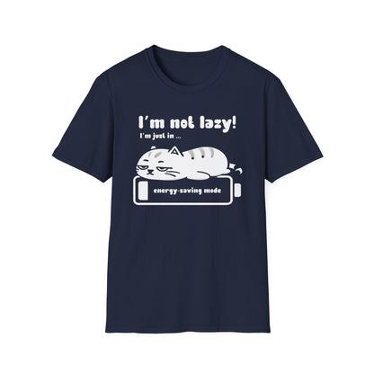 I'm not lazy, I'm Just In Energy Saving Mode - Playful Silhouette Cat On Battery T-Shirt