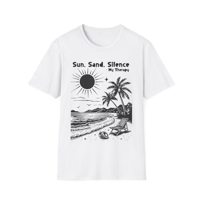 Sun Sand Silence My Therapy - Monochrome Beach Landscape T-Shirt