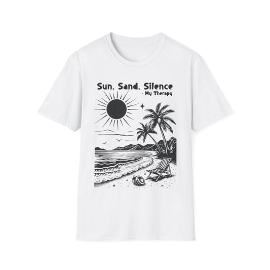 Sun Sand Silence My Therapy - Monochrome Beach Landscape T-Shirt