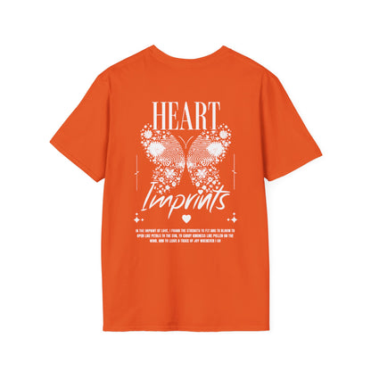 Heart Imprints T-Shirt –  Butterfly filled with Floral and Fingerprints and Typography Front and Back Design