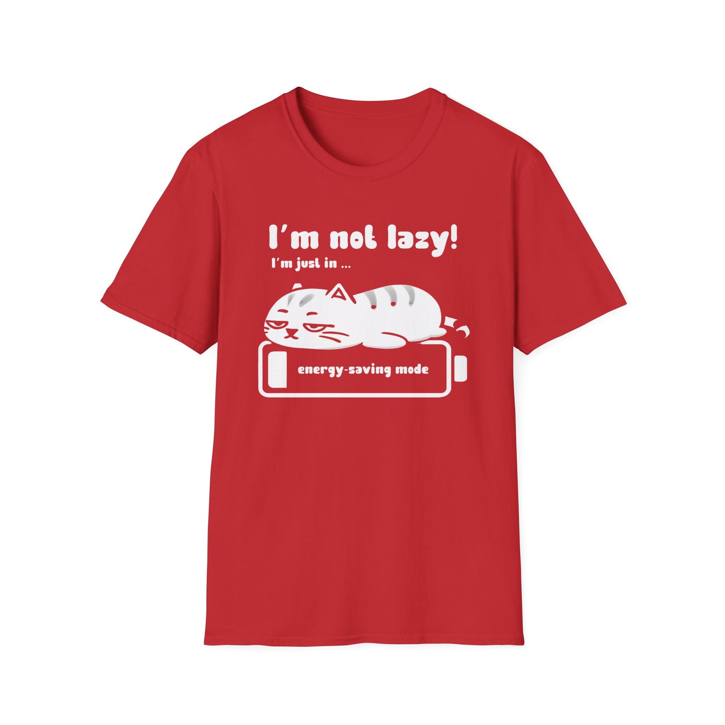 I'm not lazy, I'm Just In Energy Saving Mode - Playful Silhouette Cat On Battery T-Shirt