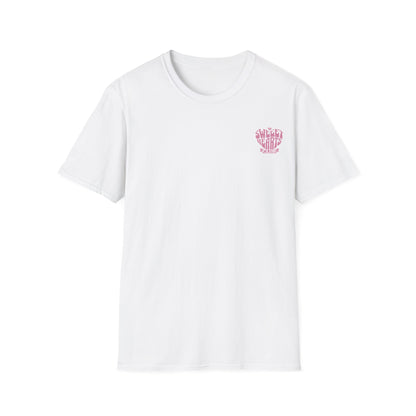 Sweet Hearts Club T-Shirt –  Typography Framed Inside A Heart Frame with Botanical Pattern Front And Back Design