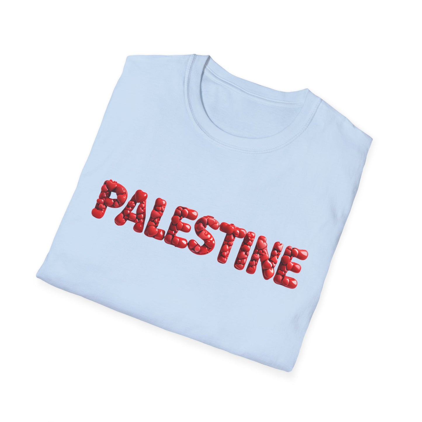 Palestine - Bubbly Red Hearts Typography T-Shirt