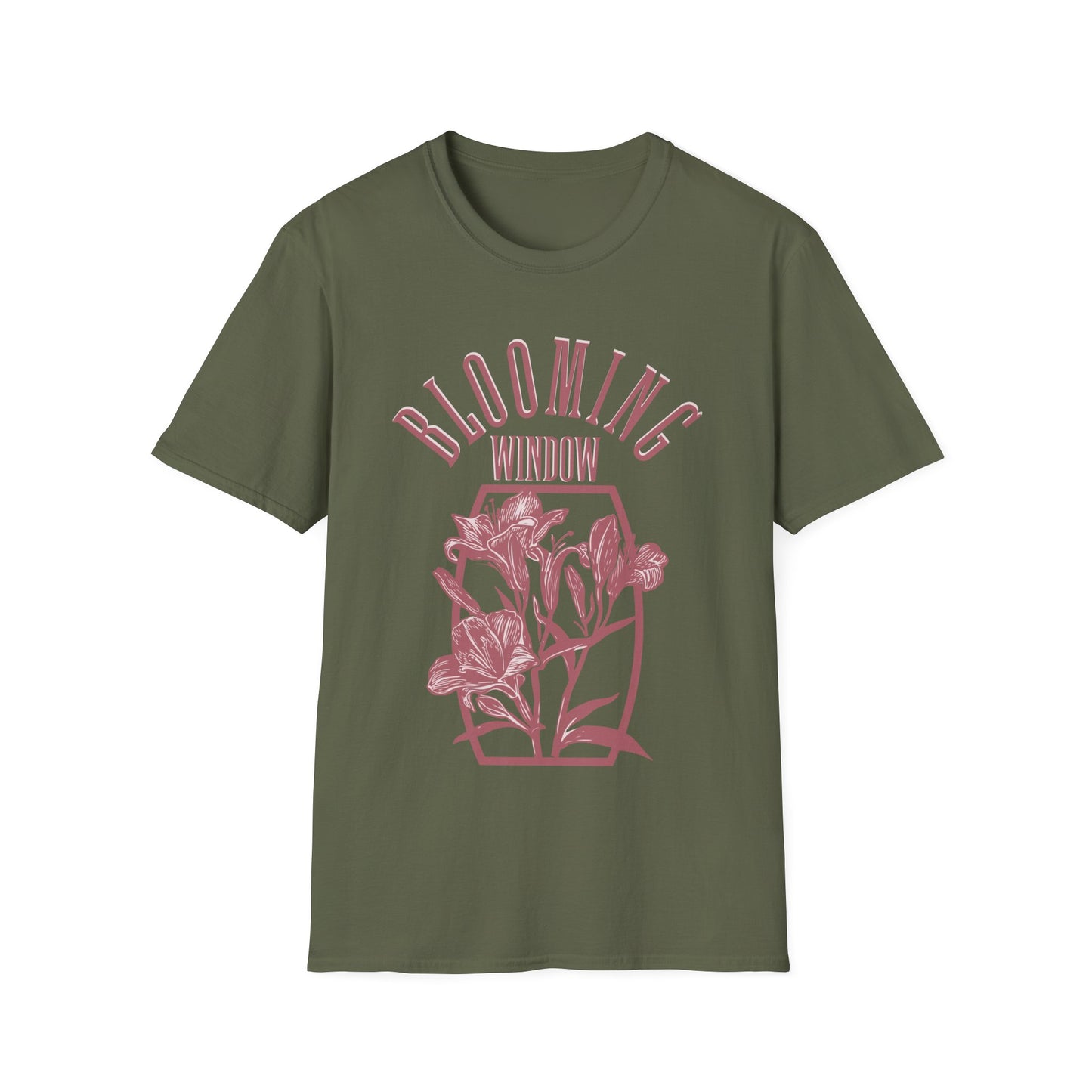 Blooming Window - Monochrome Pink Floral T-Shirt