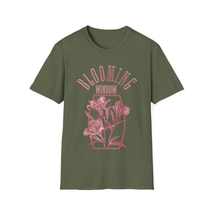 Blooming Window - Monochrome Pink Floral T-Shirt