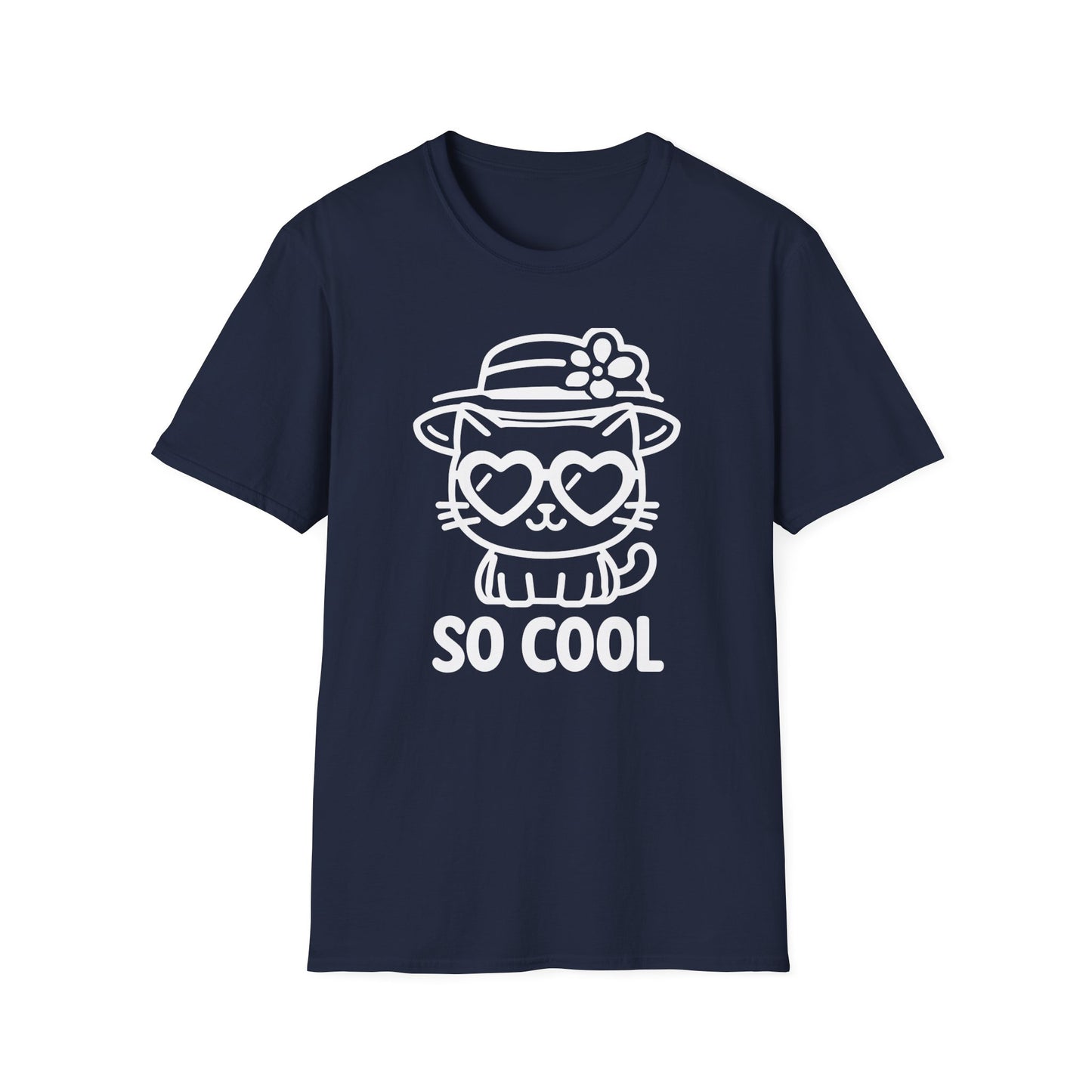 So Cool - Minimalistic Outline Kitten With Hat and Sunglasses T-Shirt